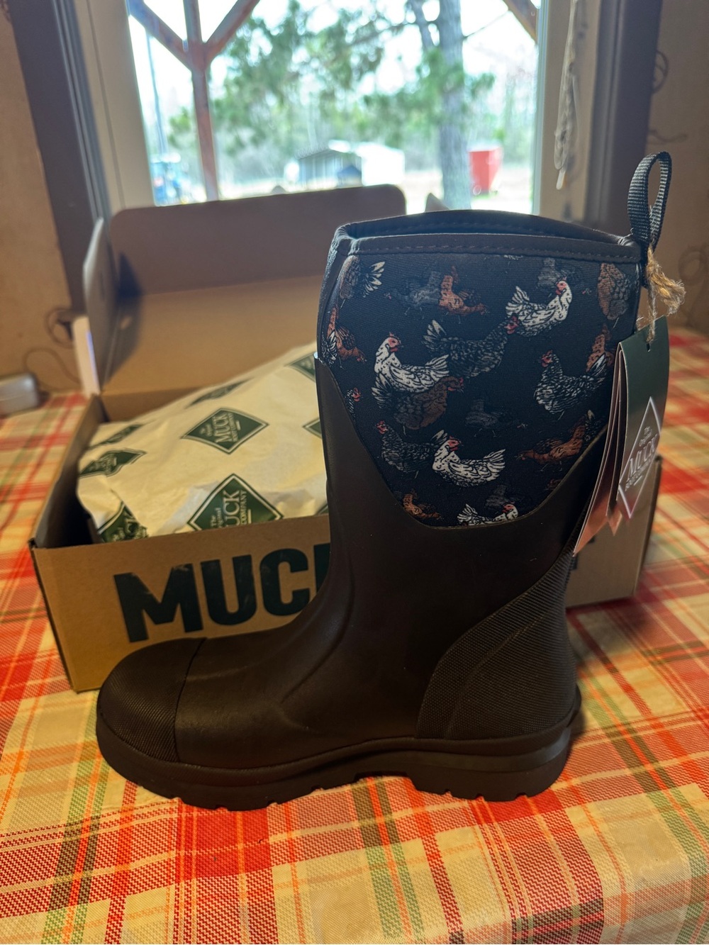 Muck Boot Women's Black Winter Rain Boot with Hen Print Cuff